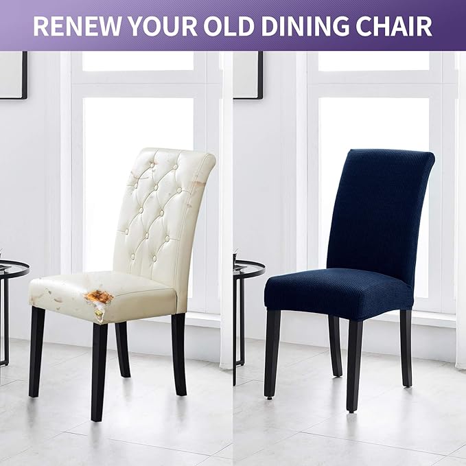 Joccun Chair Covers for Dining Room Set of 2,Dining Chair Slipcovers Stretch Dining Room Chair Covers Seat Protector,Washable Parsons Chair Cover for Home,Hotel,Banquet(Navy,2 Pack)