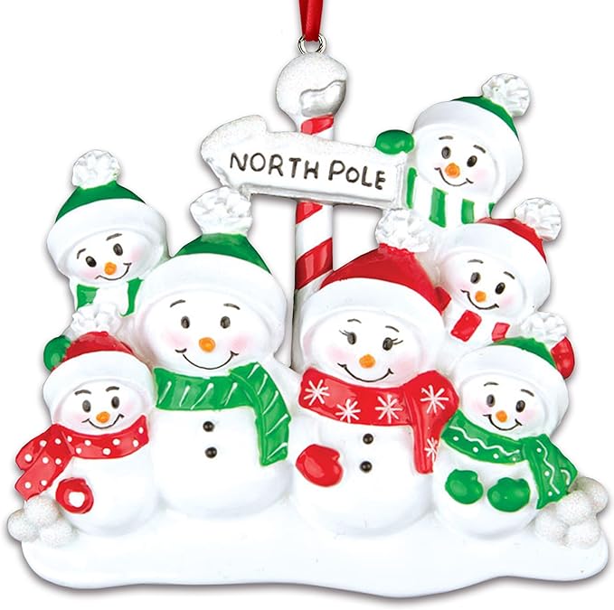 3D Frosty Snowman Family of 7 Christmas Ornament 2025 Personalized Family Christmas Ornaments 2025 | Winter Holiday Snowmen Personalized Tree Ornaments Customizable Gifts Snow People of Seven Ornament