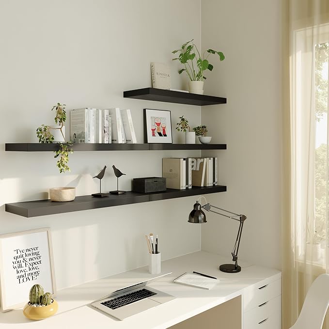 Large Floating Shelves for Wall Set of 2 Wooden Wall Shelves 30 in x 12.75 in x 2 inRoom Decor Long Shelf with Invisible Wall Mount Bracket for Bedroom Kitchen Living Room Black