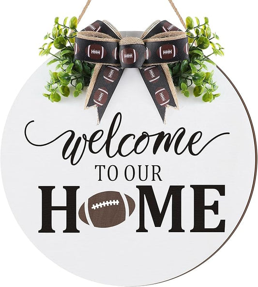 Hello Fall Football Sign for Front Door Thanksgiving Wooden Hanging Sign Fall Welcome Wreaths with Bow Turkey Farmhouse Wall Decoration for Home Autumn Harvest Front Porch Decor(Home)
