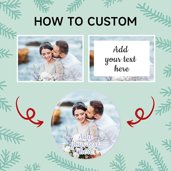 4 Pack Personalized Christmas Ornaments 2025 Ceramic Custom Photo Text Hanging Ornament for Christmas Tree Decorations, First Christmas Engaged/Married, New Home, Baby's First Christmas, Memorial