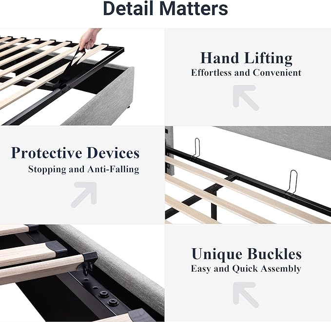 Allewie Queen Size Lift Up Storage Bed, Modern Wingback Headboard, Hydraulic Support, No Box Spring Needed, Light Grey