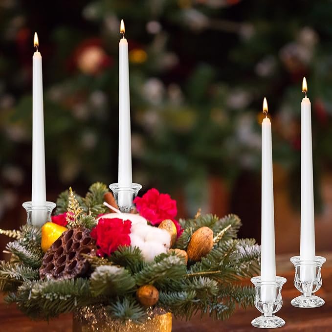 96 Pcs Glass Taper Candle Holders Bulk 2. 5 Inch Clear Candlestick Holder with Long Tapered Candles Candle Sticks Set for Table Centerpiece Wedding Christmas Party Decoration