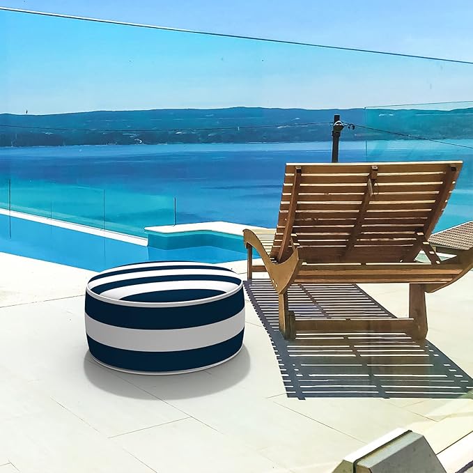 LVTXIII Inflatable Stool Ottoman Footrest with Handle, All Weather Foot Rest, Indoor or Outdoor Use for Home Patio Garden and Camping, D21 x H9, Cabana Navy