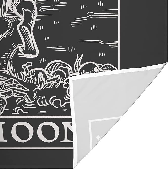 The Moon Tarot Card Tapestry (Black & White) - Werewolf - Gothic Halloween Home Decor Wall Hanging (60" x 50")