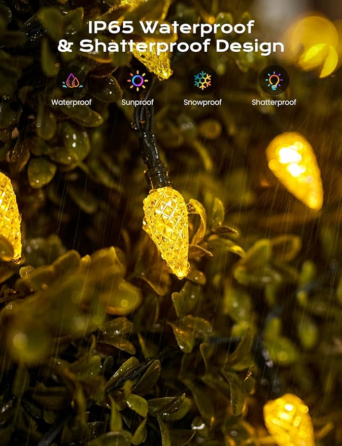 Brightown Solar Operated C6 Strawberry String Lights, 22.64ft 50 LEDs Warm White LED Christmas Fairy Lights, Solar Christmas Lights Outdoor, Christmas Decorations for Christmas Tree, Garden Decor