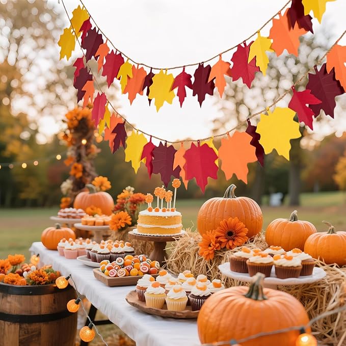 2 Pcs Fall Decorations for Home, Fall Leaves Garland for Mantel, Fall Party Thanksgving Decorations Indoor