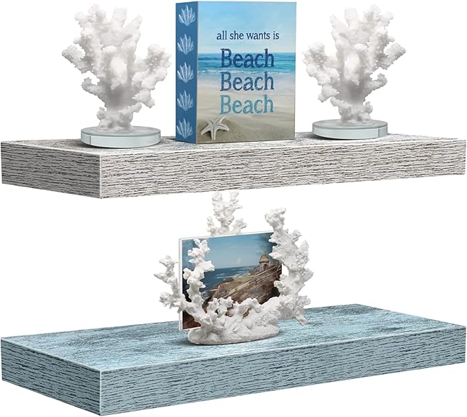 Sorbus Floating Shelves - 2 Pack 16 Inch Rustic & Blue Wall Shelves for Bedroom, Kitchen, Living Room, Bathroom Shelves, Home Decor, Office - Floating Shelf for Trophy, Books, Frames, Toilet Paper