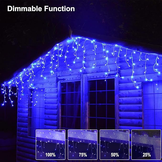Brightown Icicle Lights Outdoor, 20Ft Christmas Lights with 30 Drops, 1125 LED Firecracker Icicle Christmas Light Outdoor with Timer for House Eaves Wedding, Blue and White