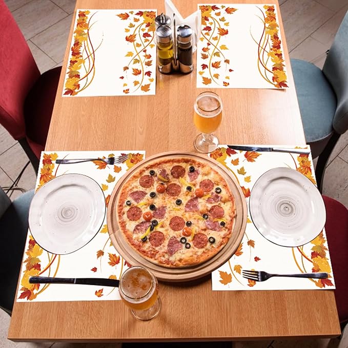 Paper Placemats Disposable 50 Pack Fall Thanksgiving Maple Leaf Placemats 16x 11 Inch Autumn Table Mats for Home Party Kitchen Dining Table Decoration