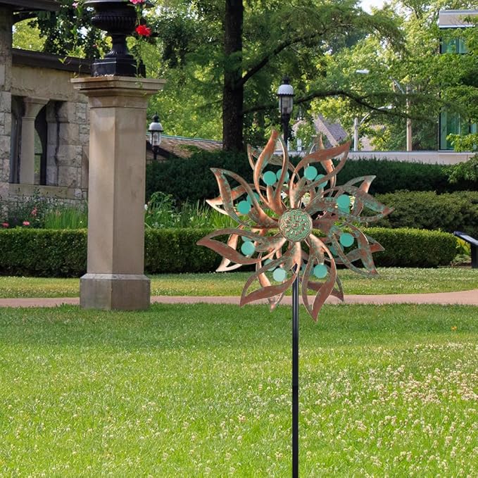 Viveta Metal Wind Spinners Outdoor,Vintage Kinetic Wind Spinner Garden Pinwheels with Metal Stake for Patio,Lawn,Garden,59 * 13.4 Inch
