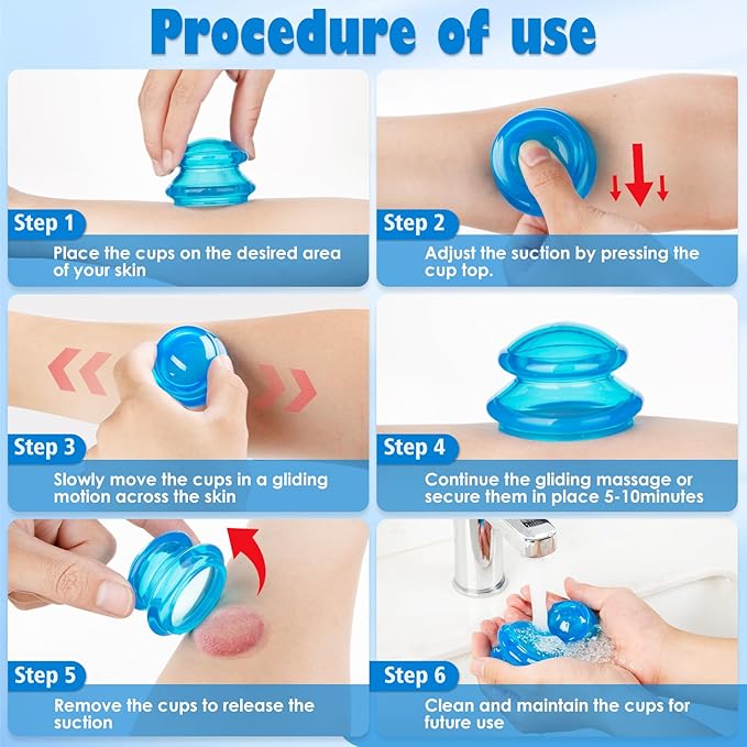 7Pcs Cupping Therapy Set-Professional Silicone Cupping, Suitable for Facial Body Massage/Deep Myofascial Release/Pain Relief/Muscle Relaxation & More (Blue,7pcs)