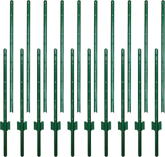 ARIFARO Sturdy Duty Metal Fence Posts 6 Feet assemblable,Pack of 10,No Digging Garden U Post for Wire Fencing Steel Poles for Yard, Outdoor