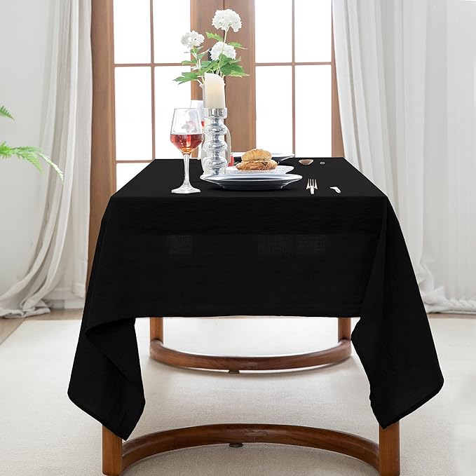 EVERLY 100% Pure Linen Rectangle Tablecloths 60x108Inches for Dining,Buffet Parties,Picnic,Events,Weddings and Restaurants,Decorative Halloween,Thanksgiving Machine Washable Tablecloths-Black