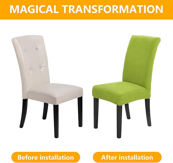 Howhic Chair Covers for Dining Room Set of 2, Stretchy Dining Chair Covers, Textured Jacquard Kitchen Chair Slipcovers, Classy Decor for Home and Banquet (Apple Green, 2 Pack)