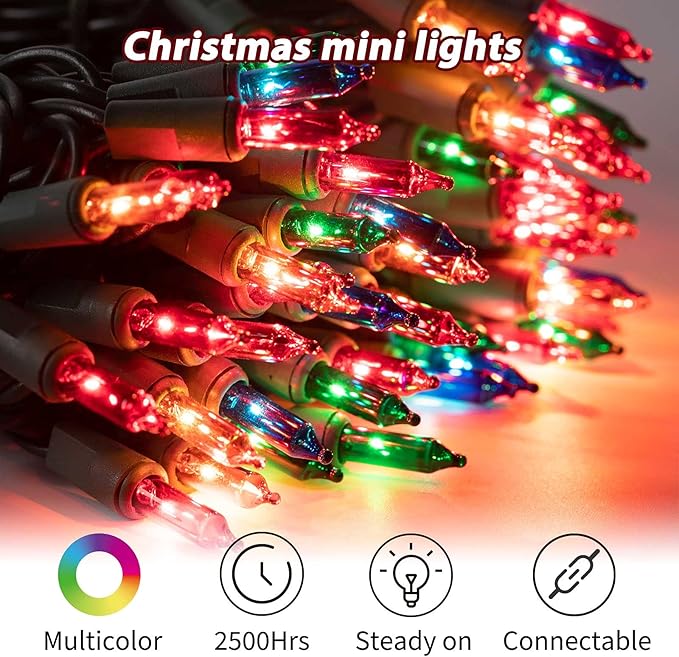 Minetom 100 Counts Clear Christmas String Lights 26.5 Feet Warm Mini Lights Waterproof for Indoor Outdoor Patio Wreath Garden Wedding Party Thanksgiving Holiday Xmas Tree Decorations, Multicolored
