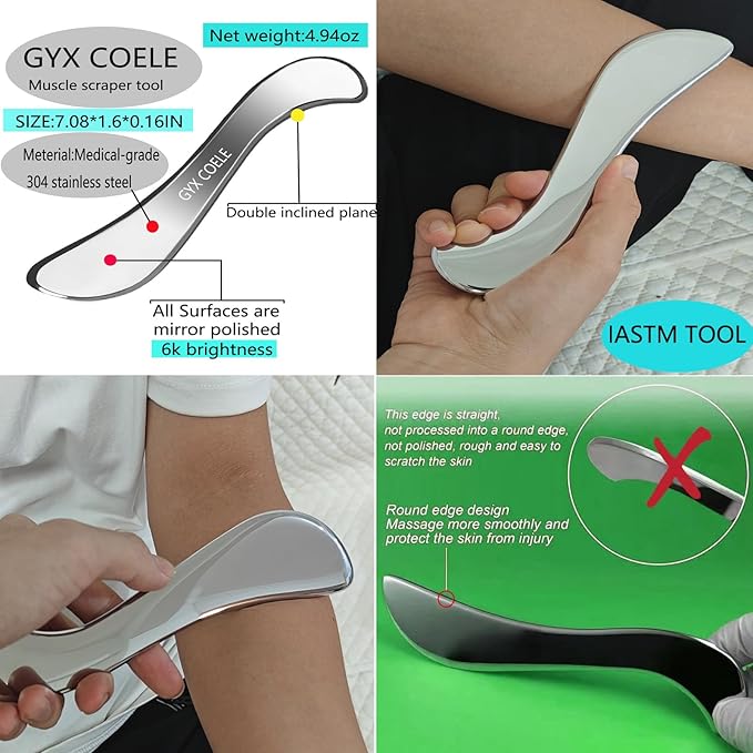 4 in 1 Professional Stainless Steel IASTM Tools Set, Muscle Scraping Massage Tools with Case, Physical Therapy and Myofascial Release