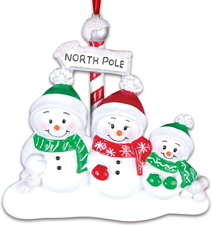 3D Snowman Family of 3 Christmas Ornament 2025 Personalized Family Christmas Ornaments 2025 | Santa Hat Personalized Tree Ornaments Customizable Gifts North Pole Winter Scarf Snowmen of Three Ornament