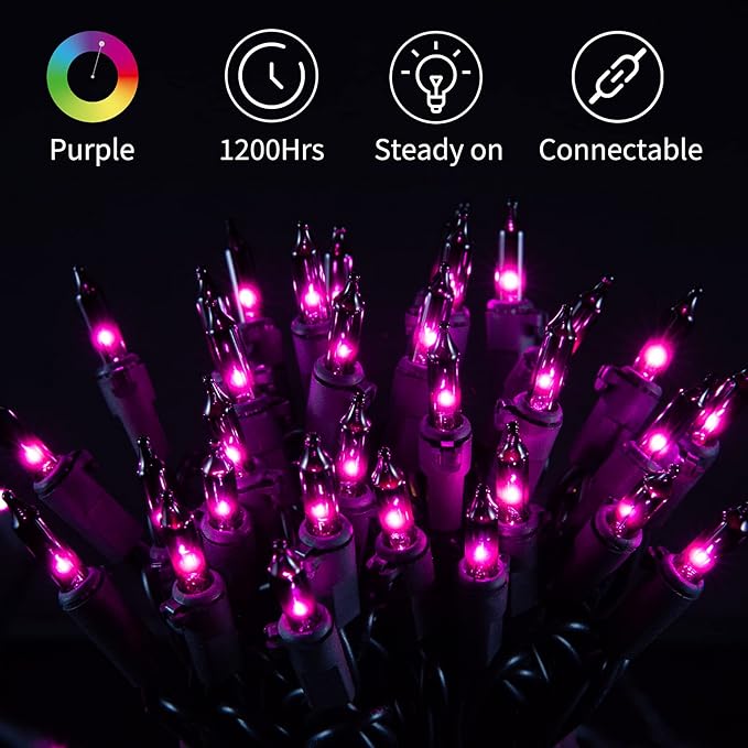 Minetom Halloween String Lights Outdoor 100 Count 25 Feet Incandescent Bulb Mini Lights for Christmas Indoor Garland Party Festival Decoration, Purple
