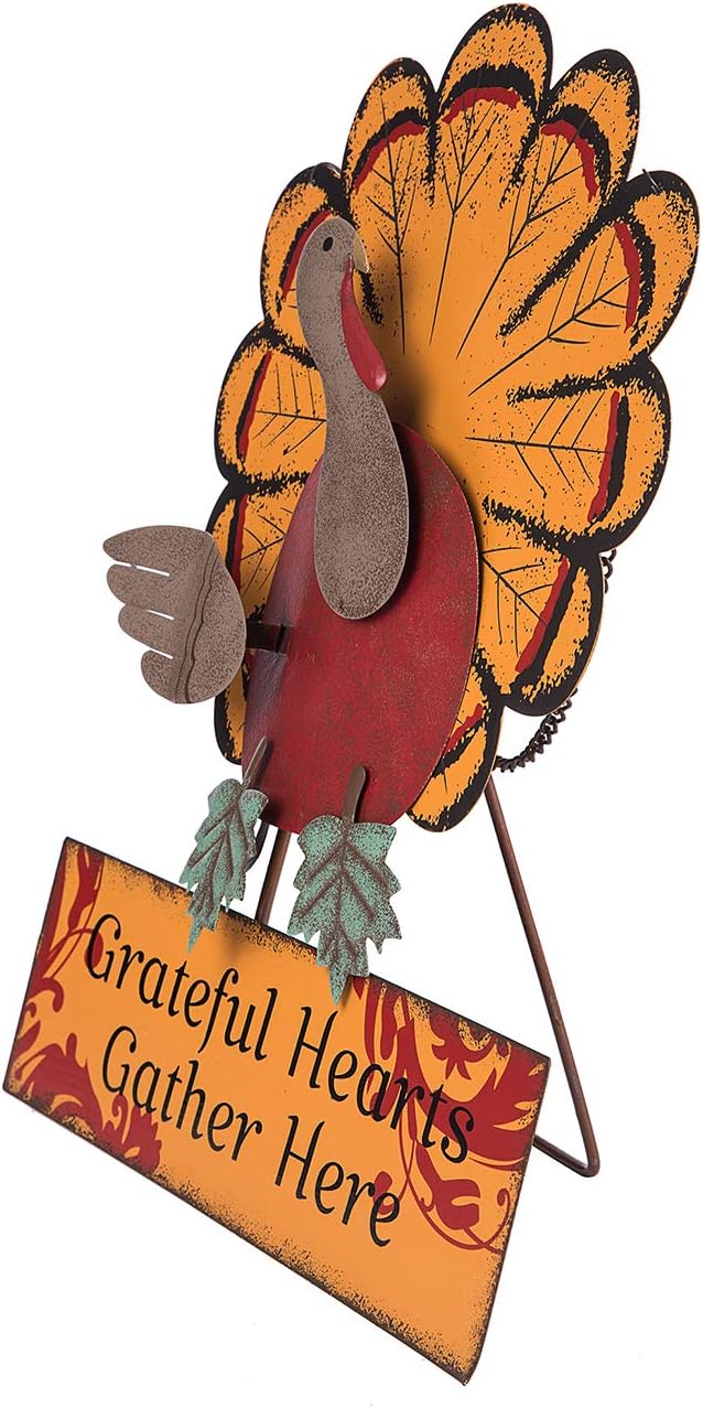 Ogrmar Thanksgiving Metal Turkey Sign Wall Hanging Decoration with bracket for Front Door Ornament Festive Whimsical Halloween Christmas Wall & Tabletop Decor