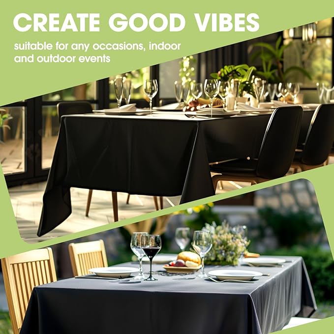 Pureegg Rectangle Table Cloth 60" x 84" – Durable Polyester Tablecloth Offers Reusable & Washable Protection, Ideal for Outdoor Party, Picnic, Wedding, Banquet and Birthday, 9 Pack, Black