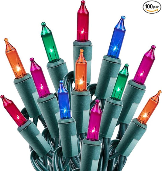 Minetom 100 Counts Clear Christmas String Lights 26.5 Feet Warm Mini Lights Waterproof for Indoor Outdoor Patio Wreath Garden Wedding Party Thanksgiving Holiday Xmas Tree Decorations, Multicolored