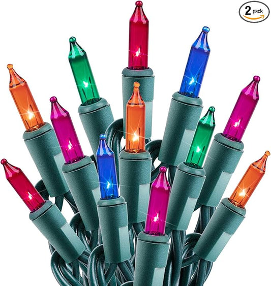 Minetom Clear Christmas Lights 2 Pack 26.5 Feet 100 Counts Mini String Lights Waterproof for Indoor Outdoor Patio Wreath Garden Wedding Party Thanksgiving Holiday Xmas Tree Decorations, Multicolored