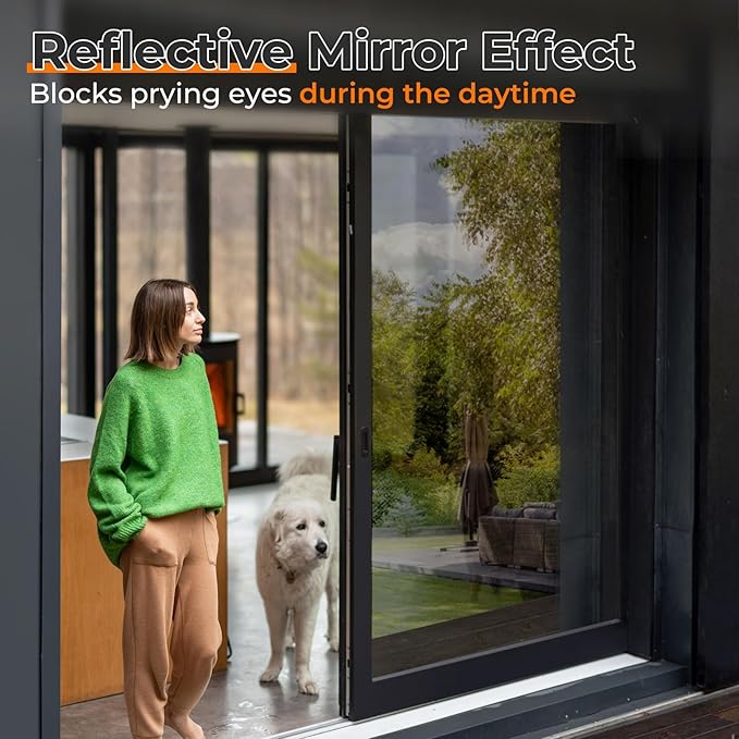DOWELL Window Privacy Film, One Way Window Tint for Home, Static Cling Anti UV Sun Blocking Reflective Mirror Film, Heat Control See Out Not in Glass Tinting, Black Silver, 35.4" x 78.7"
