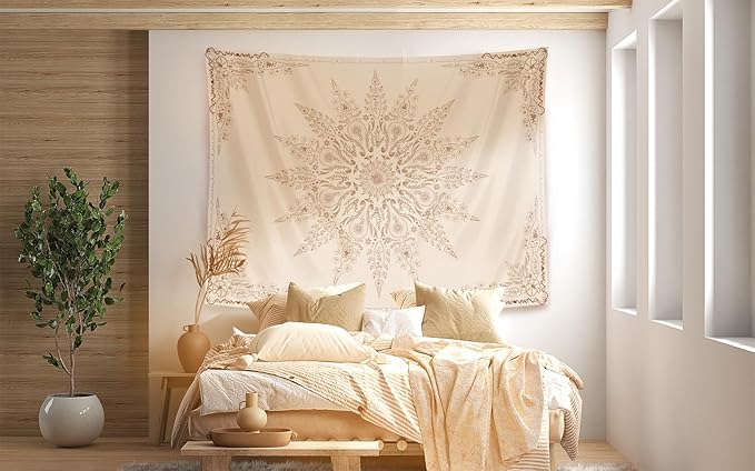 Damanse Floral Tapestry Wall Hanging Cute,Boho Wall Tapestry for Bedroom Aesthetic,Mandala Living Room Decor for Teen Girls (Flaxen, 59.80" x 78.70")