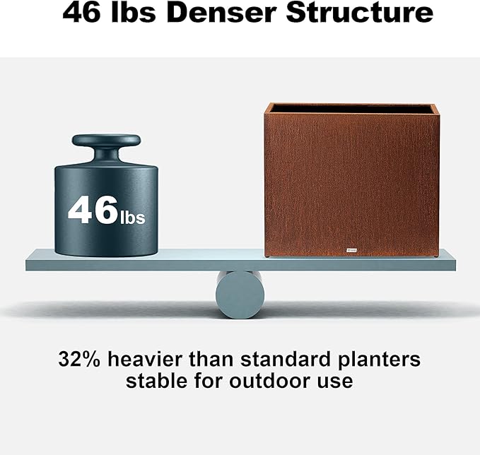 Large Corten Steel Planter Box Outdoor, 30" H x 34" W x 10" D,Tall Rectangular Metal Rusted Planters with Grow Bag,Naturally Rusting Steel Flower Pot,Rustic Décor for Patio,Garden,Deck,Backyard