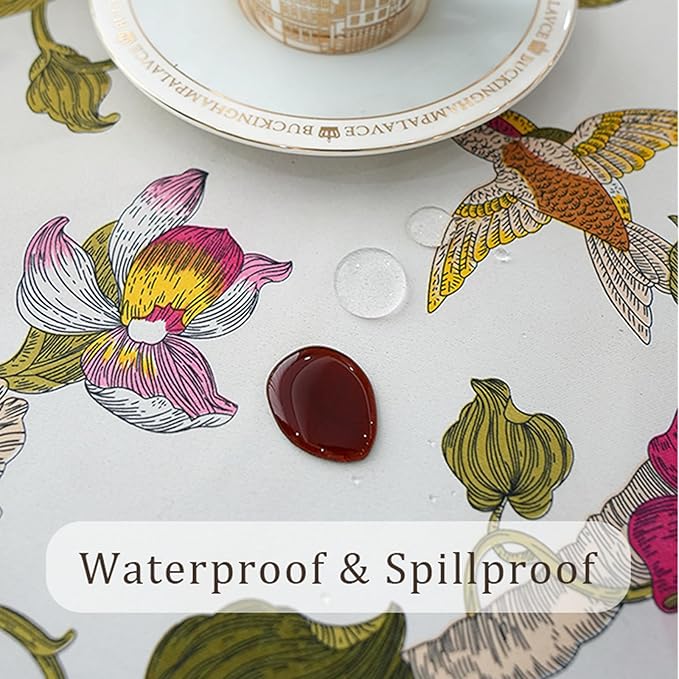 Rectangle Easter Tablecloth, Floral Waterproof Outdoor Tablecloth, Washable Spring Summer Table Cloth, Table Cover for Farmhouse, Dining, Party, Easter, 60 x 108 Inch, Red Flower