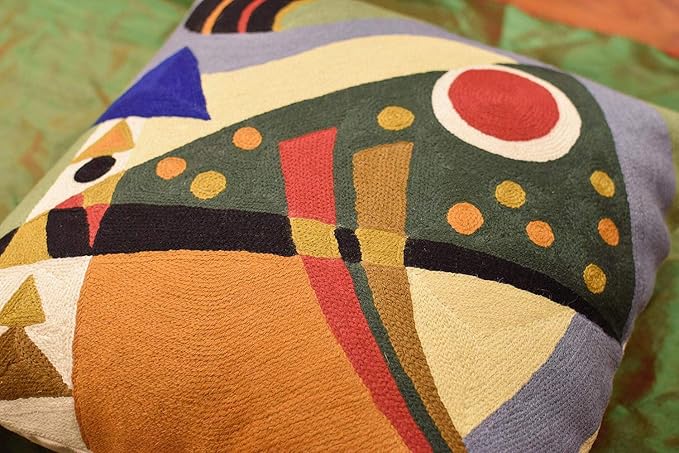 Kandinsky Modern Pillow Cover | Green Abstract Pillows | Modern Outdoor Pillows | Mid Century Chair Cushions | Handmade Wool Size 18x18
