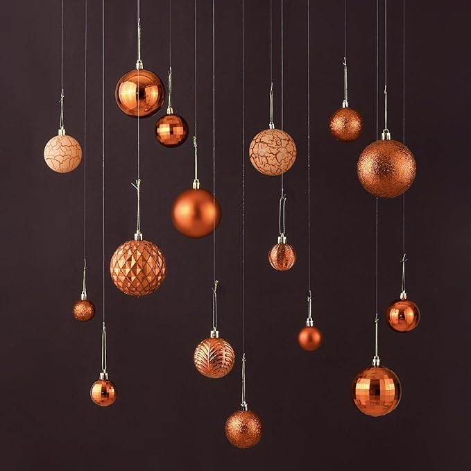 LANGXUN 36pcs Copper Orange Christmas Tree Decorations Balls, Bolas De Navidad, 2025 Christmas Decor, Indoor Outdoor Shatterproof Christmas Ornaments, Xmars Party Wedding Suppiles