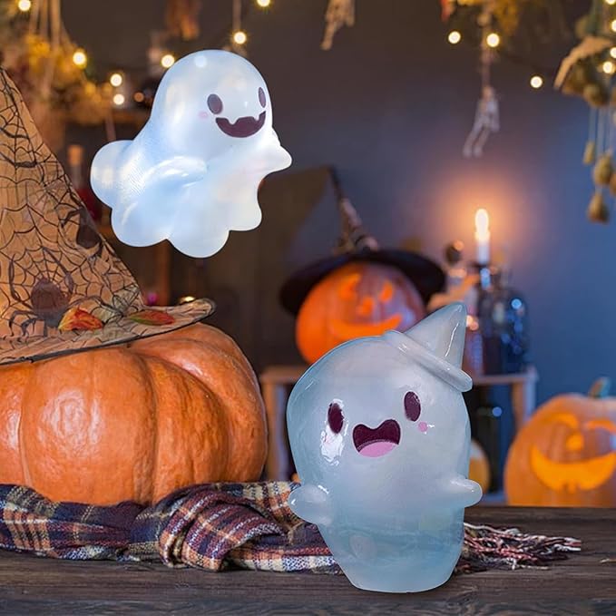 32 Sets Halloween Mini Ghost Figures with Box, Glow in The Dark Mini Resin Ghosts, Luminous Ghost Miniature Resin Figurines for Halloween Party Favors (1PCS D)