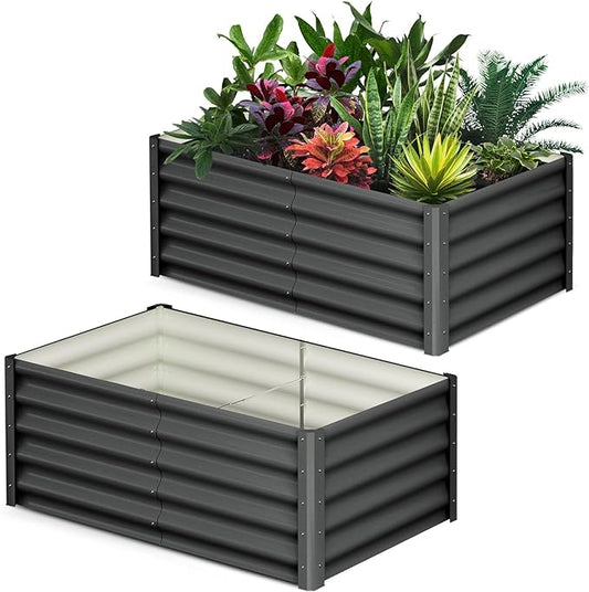 Large Outdoor Planter Boxes Kit Set of 2,6x3x1.5ft Galvanized Raised Bed Planter with Open-Ended Base Design, Elevated for Outdoor Plants, Durable Raised Bed for Gardening,Green