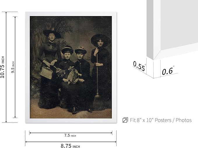 Poster Master Vintage Photograph Poster - Retro Halloween Print - Gift for Artist, Friend - Four Witches Wearing Robes, Sabbath, Coven, Sorcery - Wall Decor for Home, Office, 8x10 White Framed