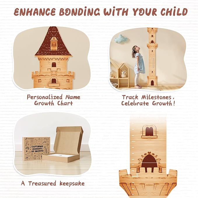 Personalized Name Growth Chart, Castle Height Chart, Customized Name Measuring Board for Kids Height, Kids Growth Measurement Decorative Wall Sticker, Nursery Growth Chart Ruler