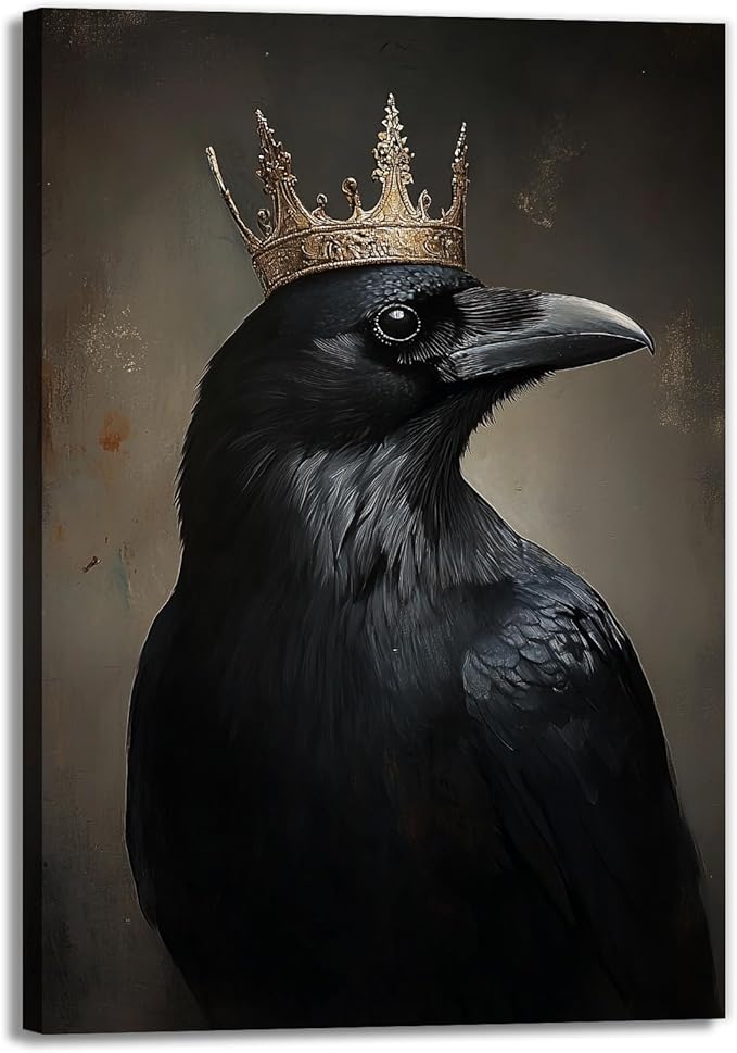 OAAPITI Raven King Wall Art Mysterious Black Bird Painting Dark Gothic Animal Canvas Print for Living Room Bedroom Home Office Inspirational Decor(Artwork-8,28"x42")