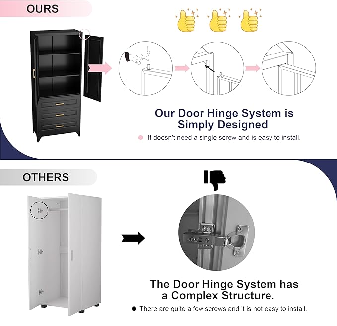 Pantry Kitchen Cabinet with Drawer, 75" Tall Pantry Storage Cabinet, Metal Storage Cabinets with Doors and Shelves, Large Freestanding Cupboard for Dining Room, Assembly Required, Black