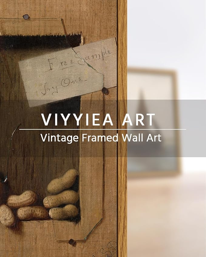 VIYYIEA Framed Canvas Wall Art Home Decor Vintage Peanuts Still Life Art Home Decor Funny Boho Wall Picture Floating Shelf Decor Classical Farmhouse Oil Painting for Kitchen Dining Decor 8x10in