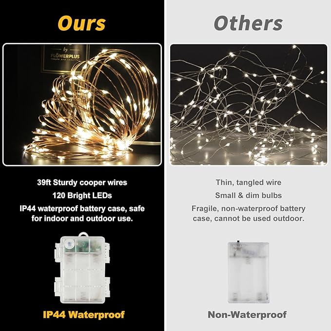 39Ft 120 LED Fairy Lights Battery Operated, RGB Color Changing String Light with Remote and Timer, Battery Powered Twinkle Lights for Bedroom, Dorm, Wall, Mason Jar, Backyard Indoor Outdoor Christmas