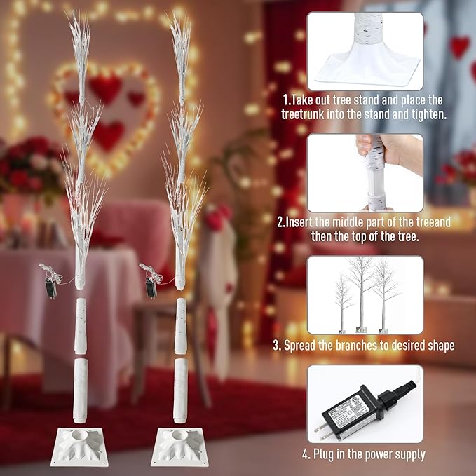 Smart Lighted Birch Twig Tree with Fairy Lights, APP Conrol, 6FT 120 Warm White LEDs, 18 Modes, Dimmable, Schedule, Music Sync Waterproof for Indoor Outdoor Home Christmas Holiday Decor, 2pack