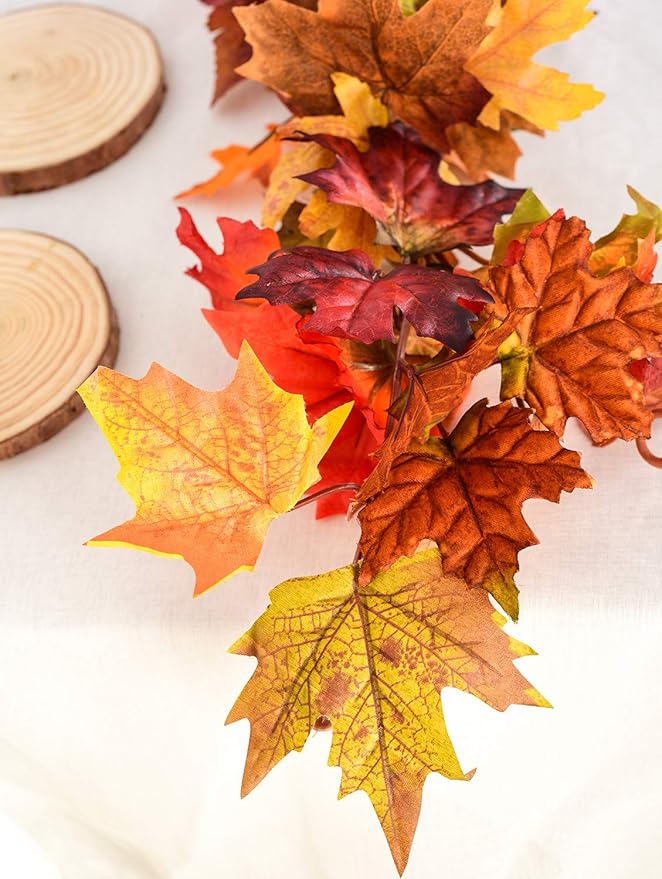2 Pack Fall Maple Leaf Clearance, 5.9Ft/Piece Hanging Vine Garland Artificial Autumn Foliage Thanksgiving Decor for Home Wedding Fireplace Party Christmas