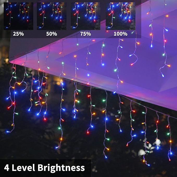 Christmas Icicle Lights Outdoor,640 LED 65.6 FT 8 Modes with Remote Control, Curtain Fairy String Lights for Christmas Decorations Holiday Wedding Party Eaves Window Yard Indoor (Multicolor)