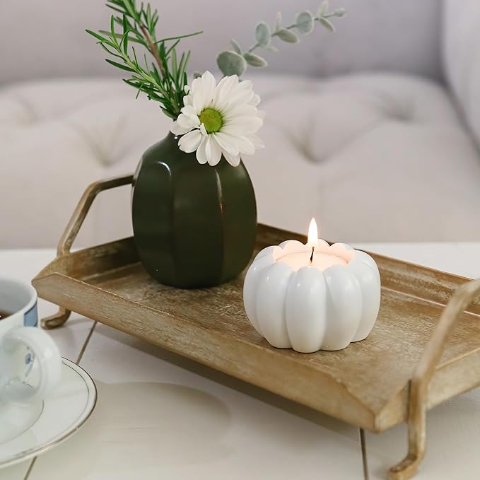 Kate Aspen 2-in-1 White Pumpkin Candlestick Holders, Taper Candle, Tealight & Votive Candle Holders (Set of 6), Dining Table Decor, Shelf Decor, Centerpiece