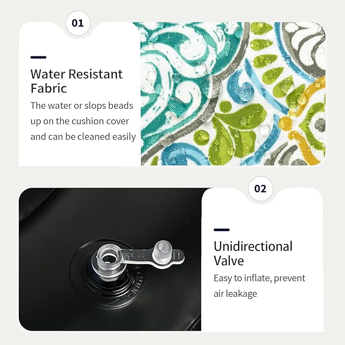 Inflatable Ottoman Stool D21 xH9 for Outdoor/Indoor Use, Water Repellent Patio Foot Rest Stool with Portable Handle,Round Pouf Ottoman Suitable for Garden,Deck and Camping - Damask Green