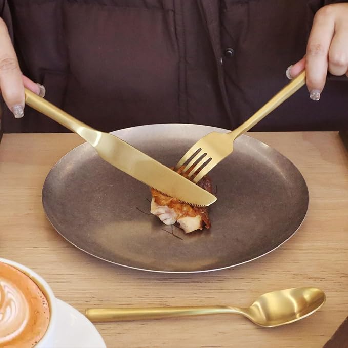 40-Piece Matte Gold Silverware Set, Hand Forged Utensil, Stainless Steel Flatware Set, Hexagon Handle Cutlery Set for Home Hotel Use, Service for 8