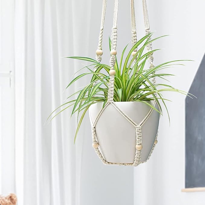 ZMTECH 2 Pack 35 Inch Macrame Plant Hanger (Ivory) Indoor Hanging Planter Basket with Wood Beads Decorative Flower Pot Holder for Indoor Outdoor Boho Home Decor