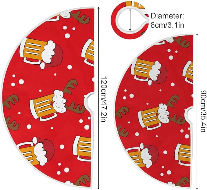 Christmas Funny Beer Tree Skirt, Seasonal Tree Mat Holiday Party Supplies Ornaments Indoor Outdoor Decorations for Tabletop Trees 47.2 Inches