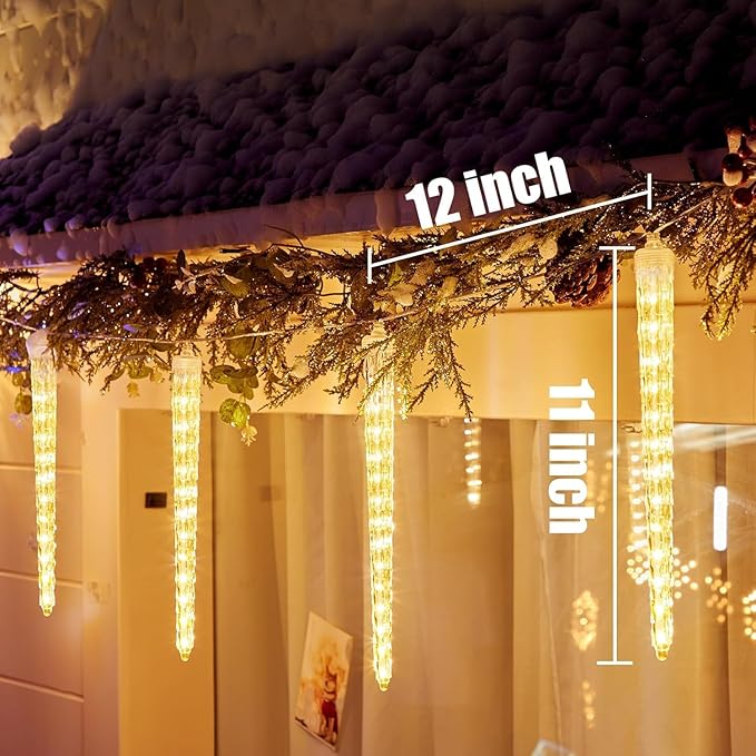 Brightown Christmas Meteor Shower Icicle Lights Outdoor, 30ft with 30 Tube 720 LED Dropping Effect, Waterproof Decorations for House Eave Roofline, Warm White